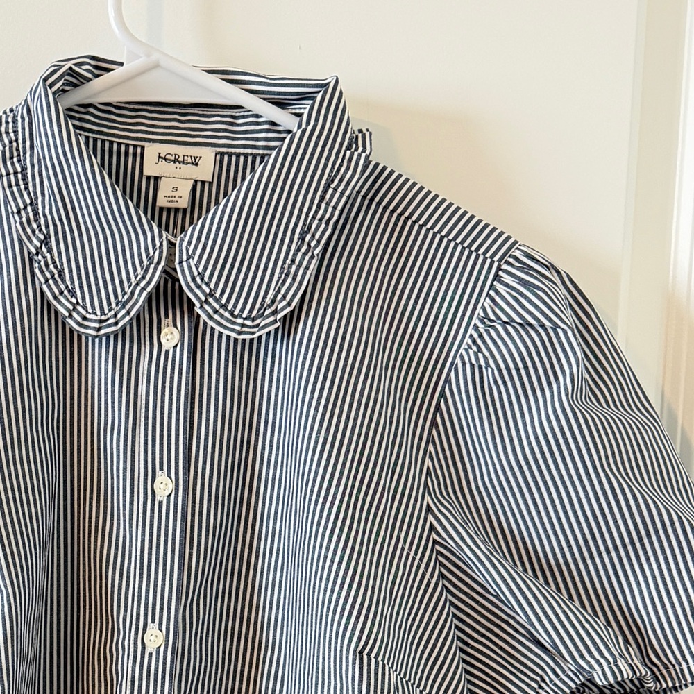 JCrew Striped Puff Sleeve Ruffle Collar Top SM NWT PTP 19” - Picture 4 of 6